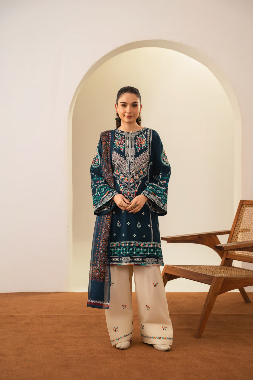 Sajjal 3 PCs full Embroidered dress