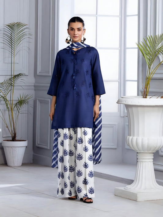 Blue Bloom Embroidery (3.Pcs)