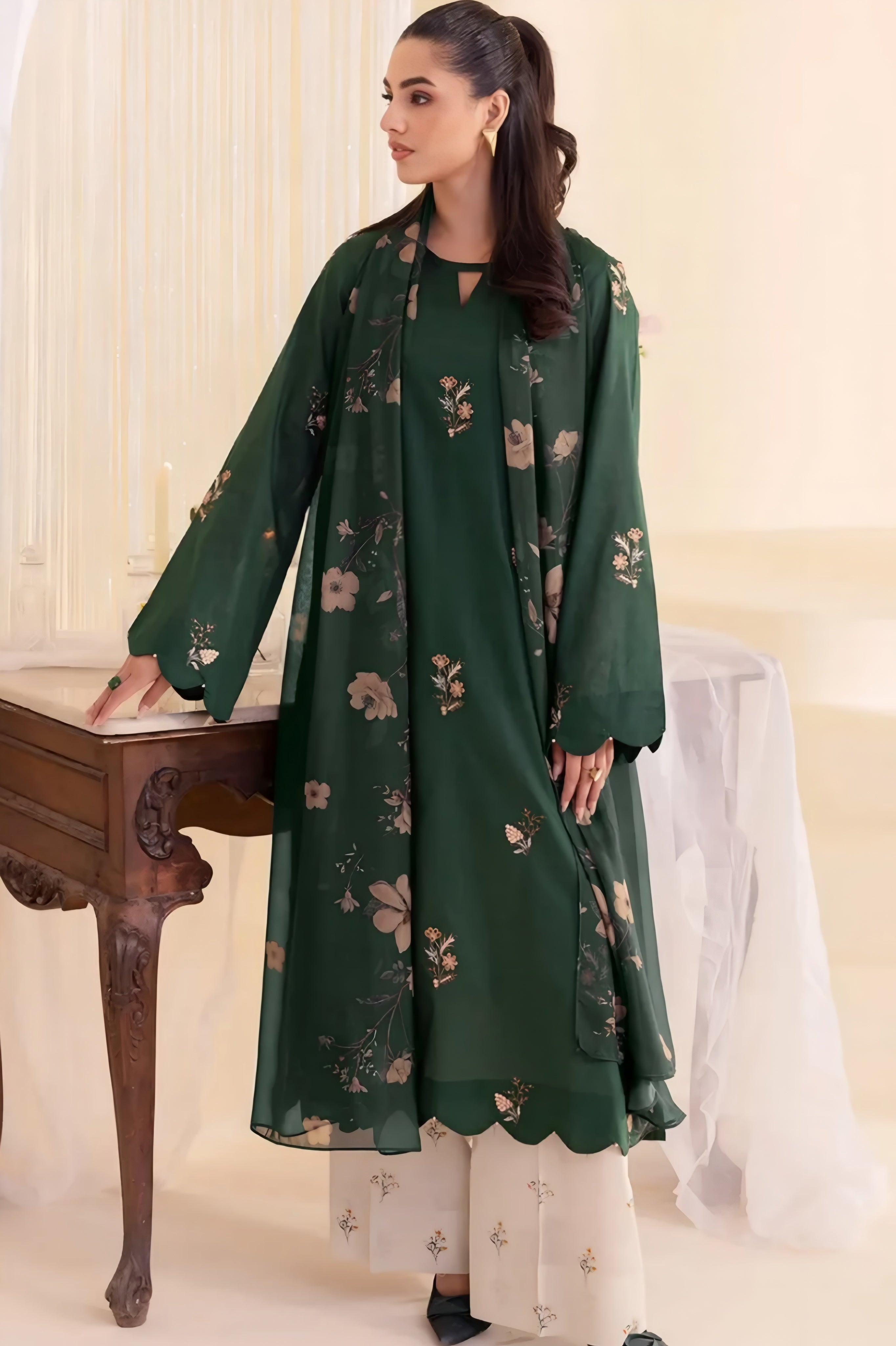 GREEN EMBROIDERED 3 PC