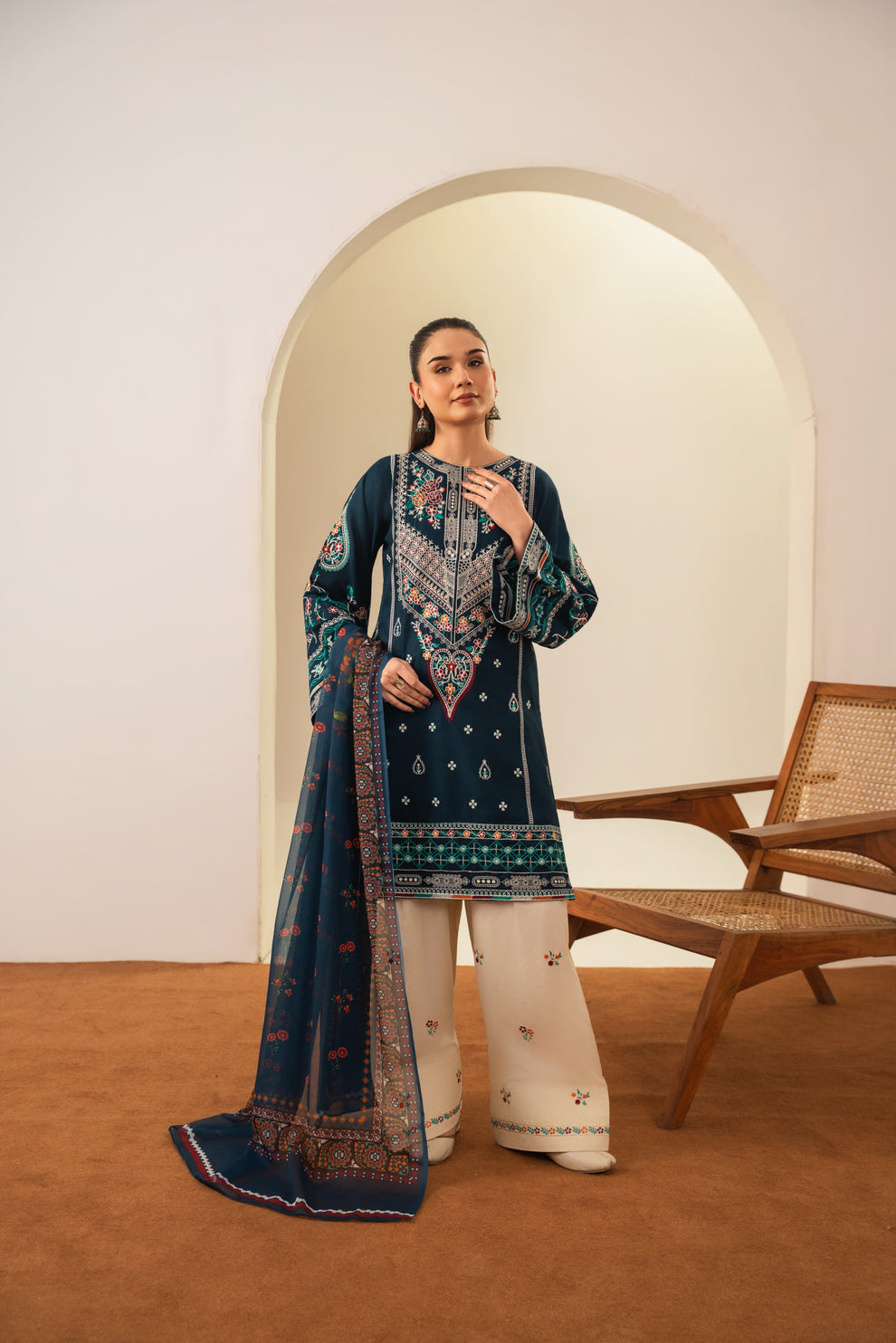 Sajjal 3 PCs full Embroidered dress