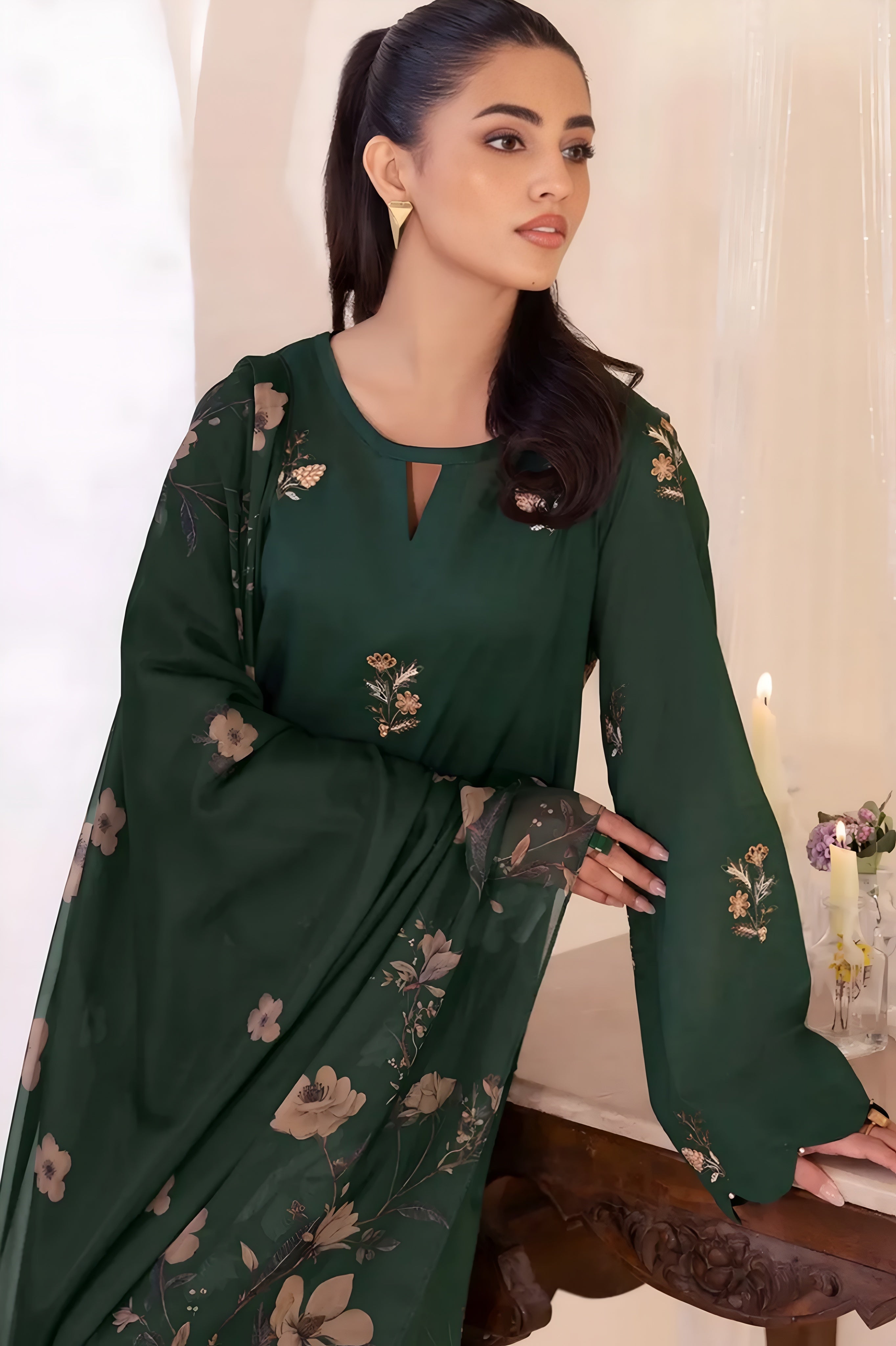 GREEN EMBROIDERED 3 PC