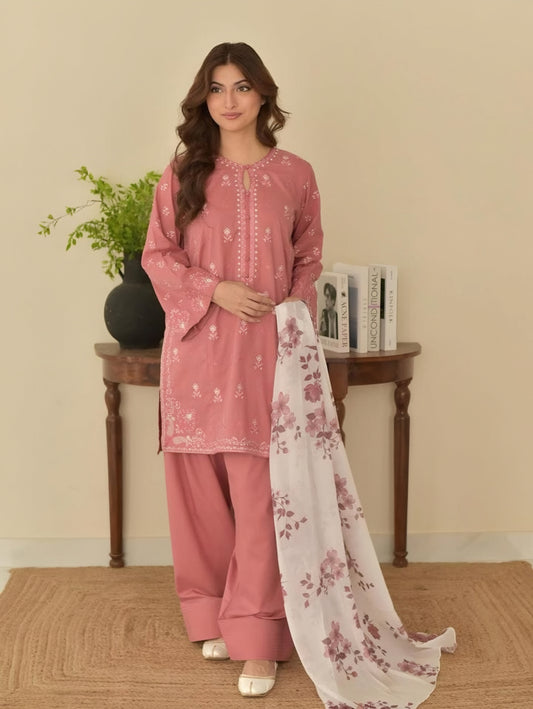 Charmer Embroidery 3.pcs with farshee shalwar
