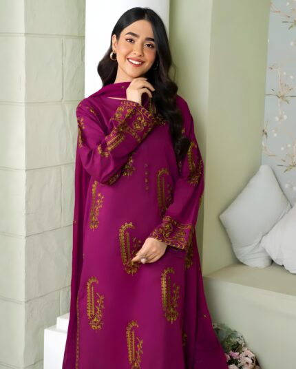 Amber Purple Embroidered 3-Piece Summer Suit – Premium Lawn Cotton Fabric